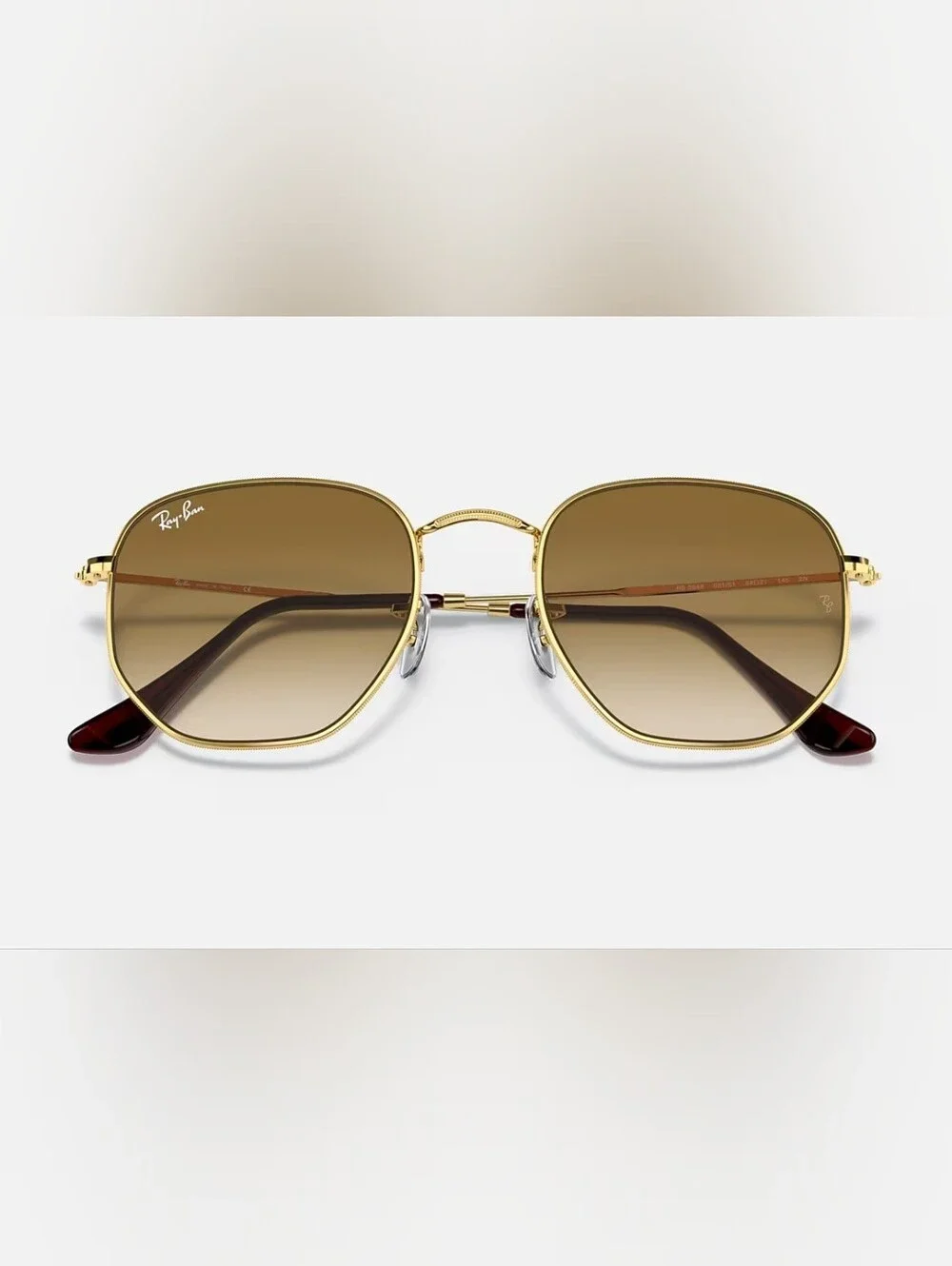 Ray-Ban Hexagonal Gold Brown Polarized Sunglasses 51-21